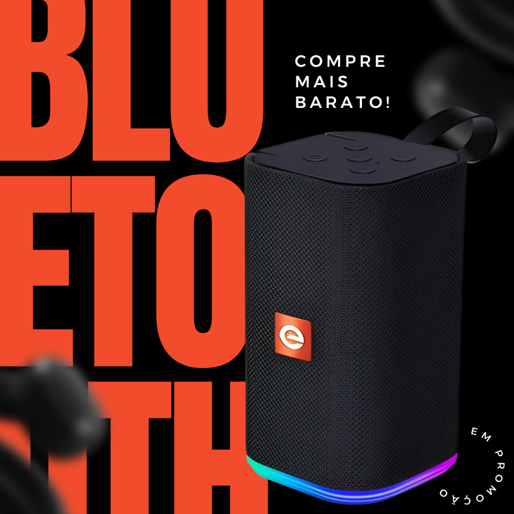 Caixinha de Som Sem fio Bluetooth Portátil Compacta com LED Rádio FM USB Caixa Potente Resistente