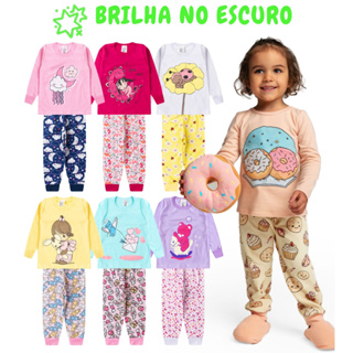 Kit 6 Peças Pijama Brilha no Escuro Sortido Infantil Menina Inverno Roupa Infantil Feminina em Oferta na Shopee