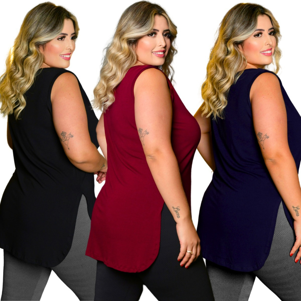 Kit 3 Regatas Feminina Tapa Bumbum Comprida Até O Plus Size em Oferta na Shopee