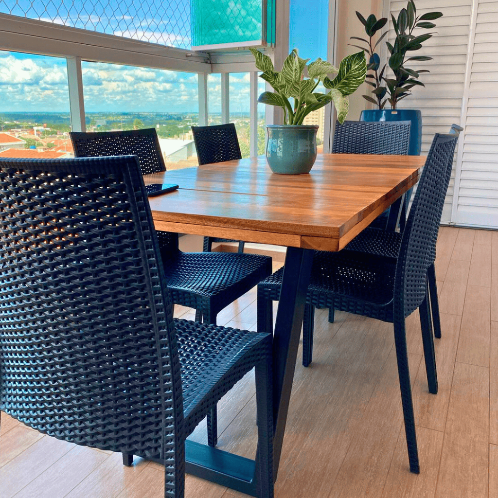 Kit 6 Cadeiras Rattan Preta Sala Jantar Restaurante Área Gourmet Sorveteria Cozinha