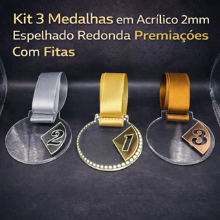 Kit 3 Medalhas em Acrílico 2mm Espelhados Redonda Premiações em Oferta na Shopee