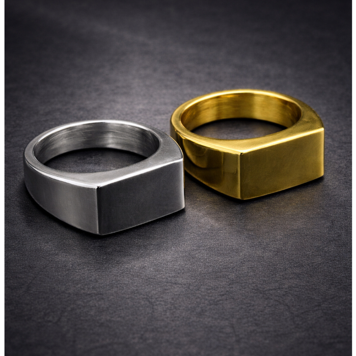 Anel Masculino em Aço Inox com Design Quadrado – Prata ou Dourado em Oferta na Shopee