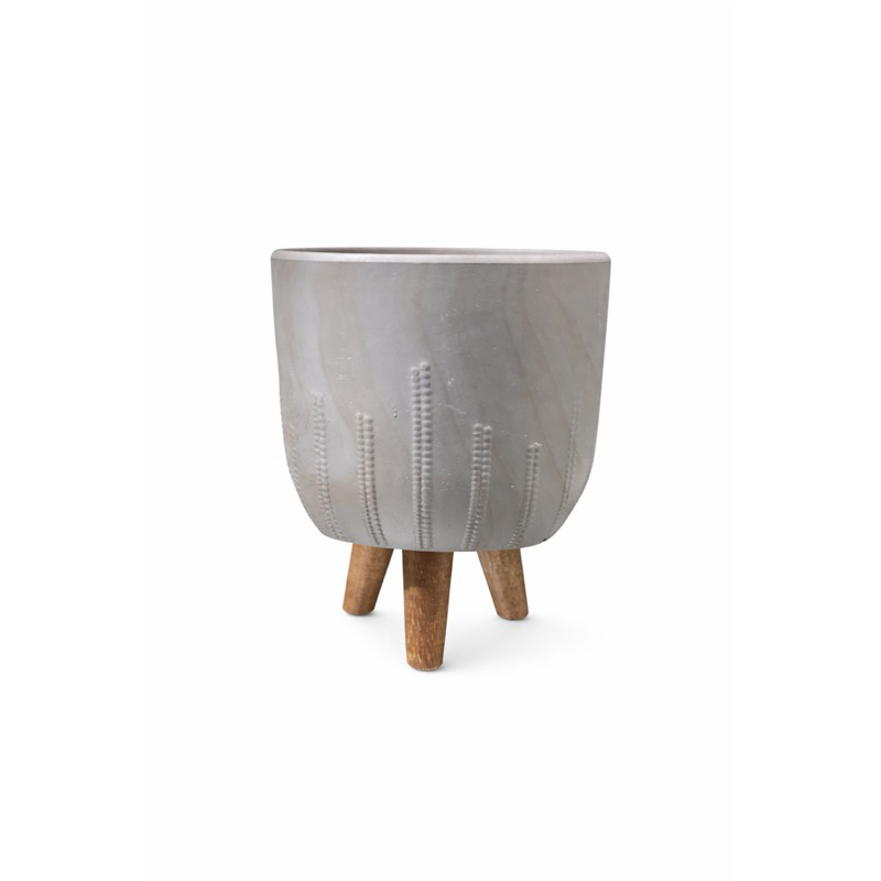 CACHEPÔ CERÂMICO PEQUENO COM PÉ DE MADEIRA 15,5cm VASO DECORATIVO