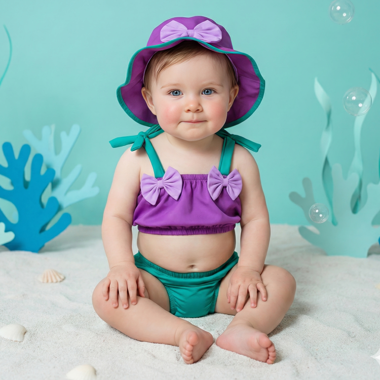 Banho de Sol Mar Piscina Roupa Infantil Conjunto Ariel Princesa Sereia Menina Bebê Vitamina D Leveza
