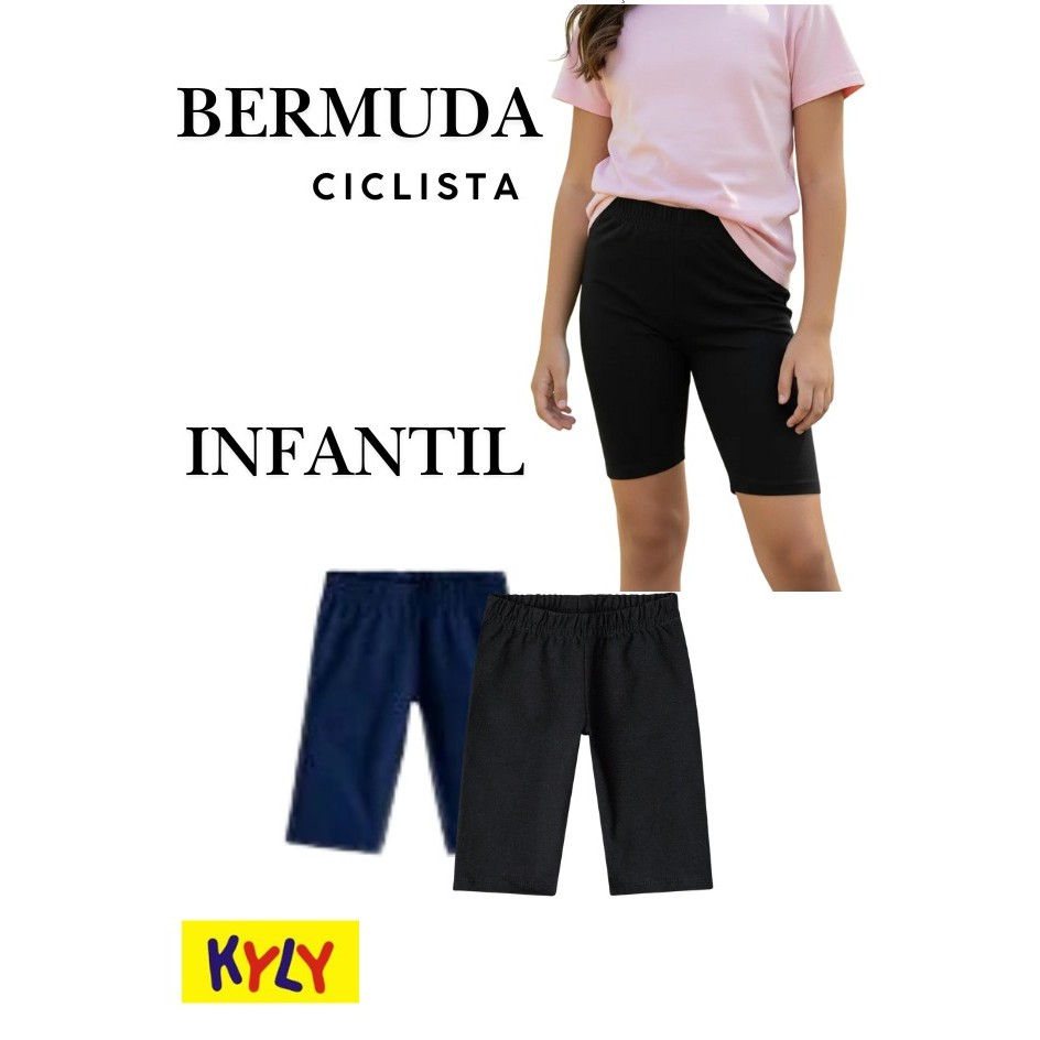 Bermuda Ciclista infantil menina kyly em cotton com elástico na cintura , modelo escolar. verão 2026