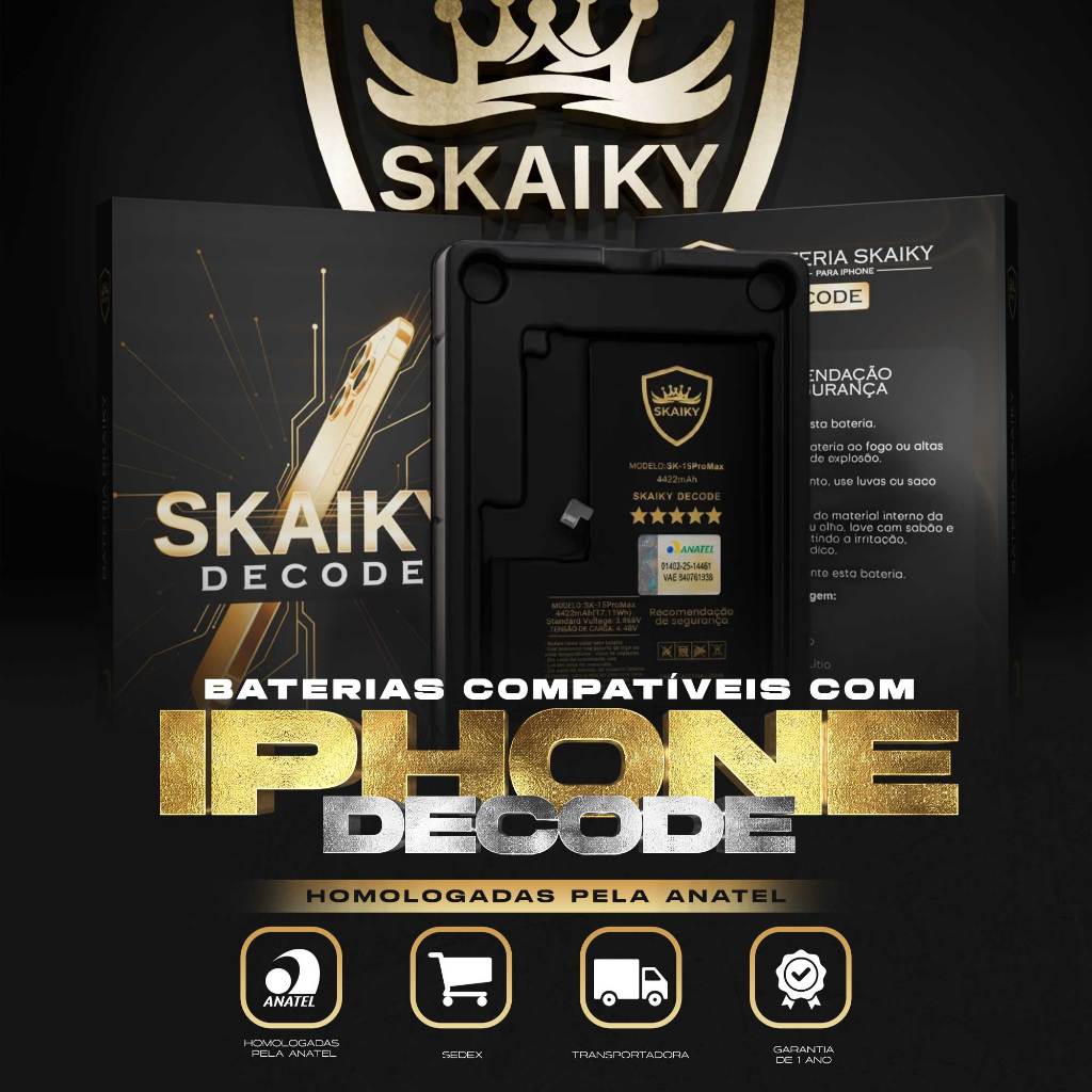 Bateria Skaiky Programável Oficial Modelo DECODE Compatível Com IPHONE 12 Ao 15 Pro Max