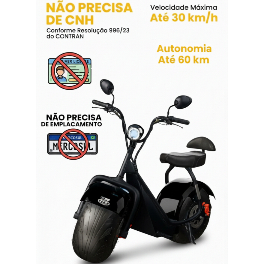 Scooter Moto Elétrica (Sem CNH) 1000W 60V TUI MAIS+ 2 Lugares autonomia até 60km Cinza Escuro