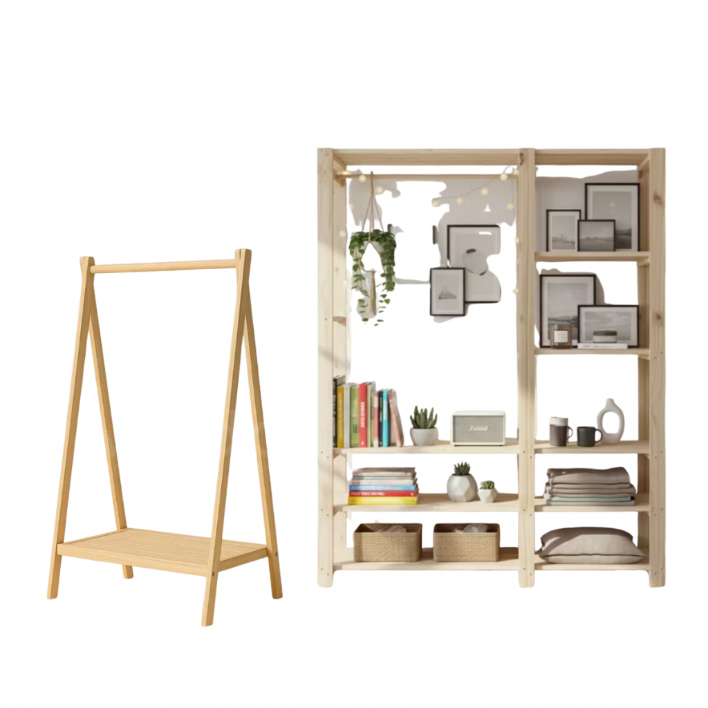 Kit Arara Infantil + Arara Dupla Madeira Pinus | Organização Familiar