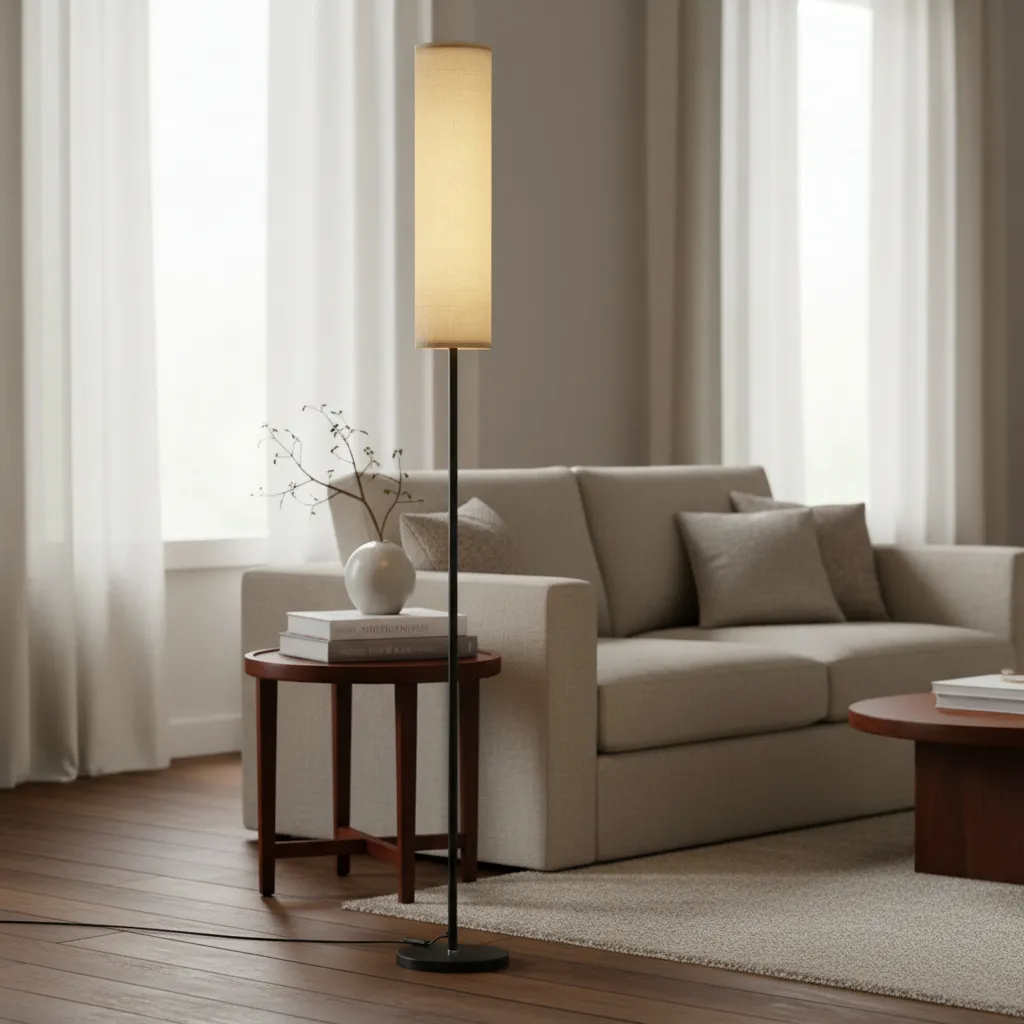 Luminária Chão 1,74m Piso Arco Lustre Metal Para Sala Quarto Escritório bege (0020)