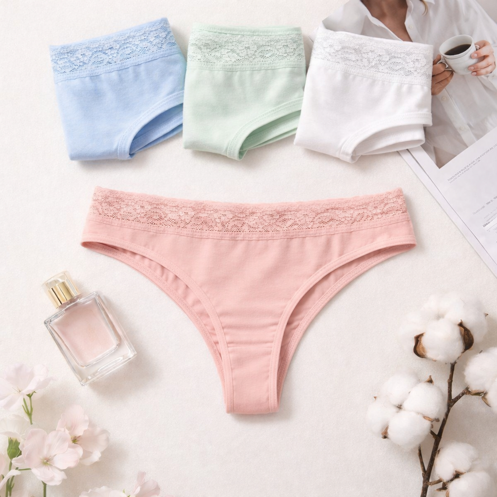 Kit 3 Calcinhas Cintura com Renda Tanga Feminina de Algodão em Oferta na Shopee