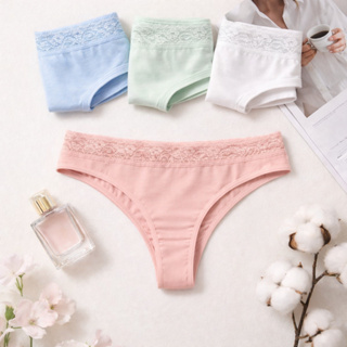 Kit 3 Calcinhas Cintura com Renda Tanga Feminina de Algodão em Oferta na Shopee