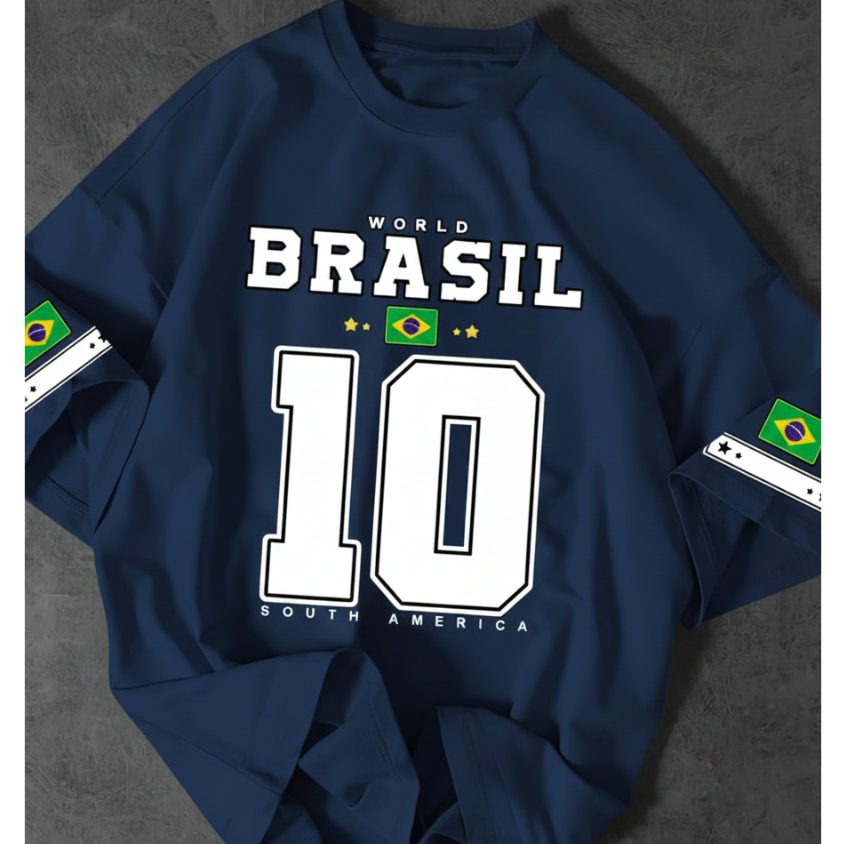 Camisa do Brasil Oversized Adulto Unissex Stretwear - Azul Marinho