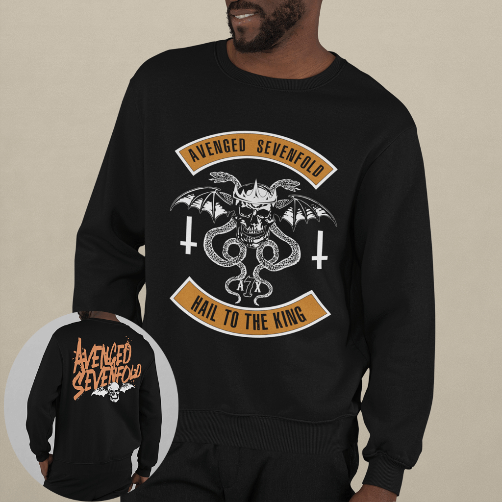 Blusa de Frio Moletom Careca Avenged Sevenfold A7X Hail to the King Frente e Costa Rock N roll Heavy Metal