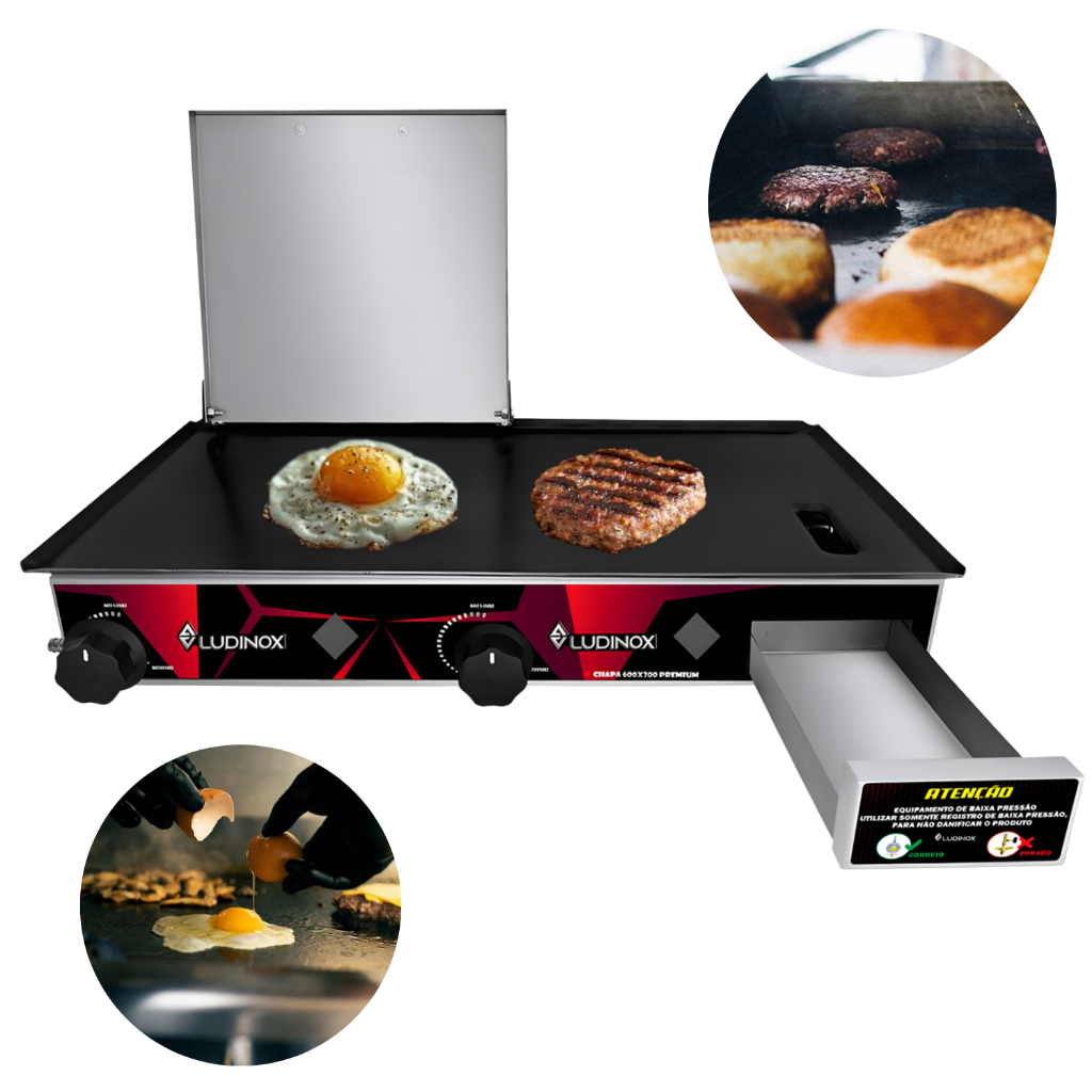 Chapa Hamburguer Lanche HotDog C/Prensa 30x60 PREMIUM