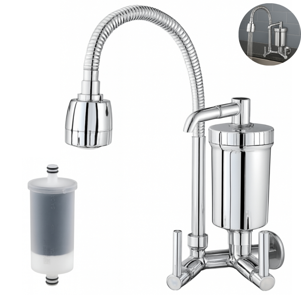 Torneira Filtro de Parede Gourmet Cozinha Flexível Jato Duplo Cromada 1/4 de volta Luxo em Oferta na Shopee