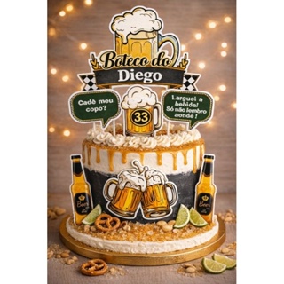 Topo de Bolo Boteco Personalizado em Oferta na Shopee