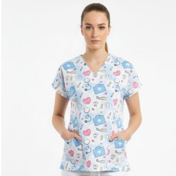Batas Estampadas Amarração Stitch Scrub Cirúrgica Enfermagem Pediatria Farda Babá Cuidadoras l