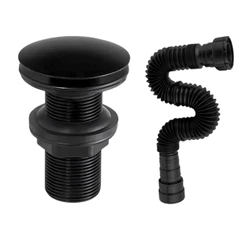 Válvula Para Pia Banheiro Modelo Click 7/8 Preto Fosco + Sifão Preto 70cm Encaixe Universal