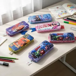 Estojo Escolar Personagens Disney Marvel Estojo de Plástico para Lápis Escola Stitch Frozen Carros