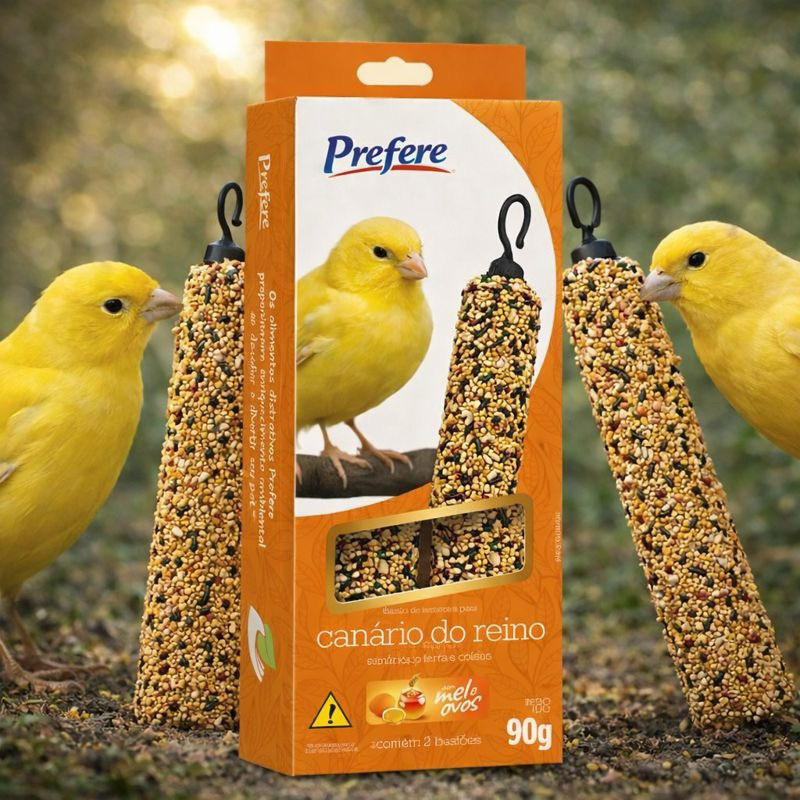 Bastão P/ Canário Tradicional Prefere 90g C/ Sementes mel e ovos Ração nutritiva