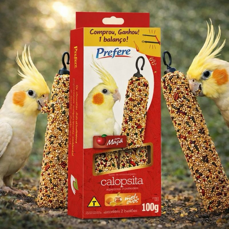 Bastão P/ Calopsita Periquito e Agarponis Maçã Prefere 100g Contém 2 Bastões C/ Balanço