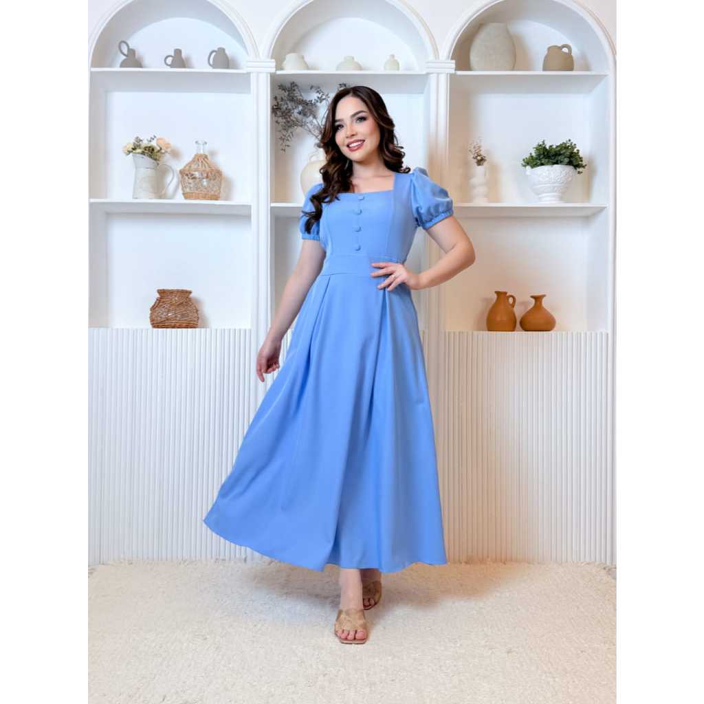 Vestido Longo Feminino  Evangélico Elegante manga princesa em Oferta na Shopee