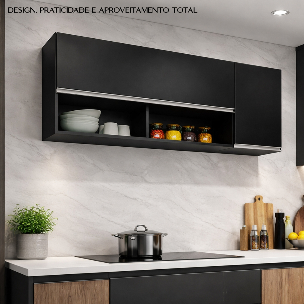 Armário Aéreo Dodoma MDP/BP Preto G96 - Gran Belo em Oferta na Shopee