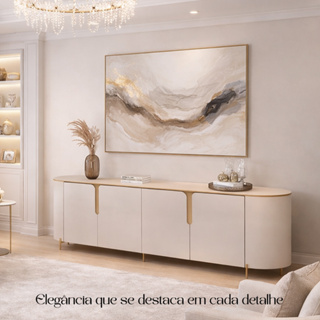 Buffet Decorativo América 4 Portas Pés Metálicos Dourados Off White G18 - Gran Belo em Oferta na Shopee