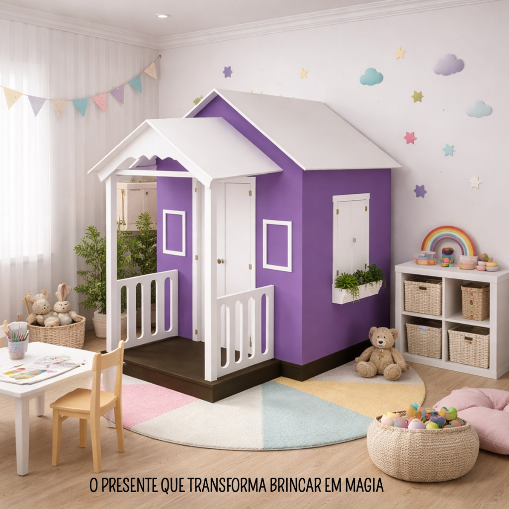 Casinha de Brinquedo MDF com Varanda Artesanal Branco/Lilás L12 - Gran Belo em Oferta na Shopee