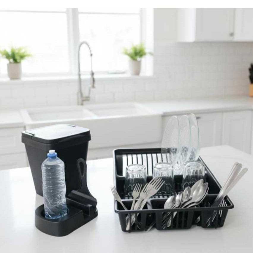 Kit Pia Cozinha Lixeira, Rodo de Pia, Porta Detergente e Escorredor de Louças 4 PEÇAS/ PLASMARC