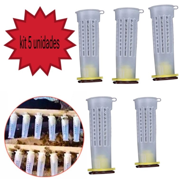 kit 5 Gaiola para Criar Abelha Rainha em Tubo  proteção de Realeira Apicultura abelhas em Oferta na Shopee