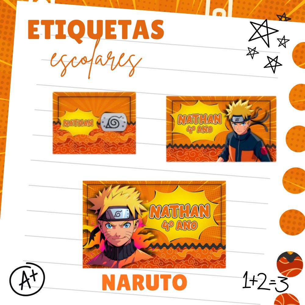 Kit de Etiquetas Escolar Personalizada Naruto - Adesivos Personalizados - Menino - Volta ás Aulas