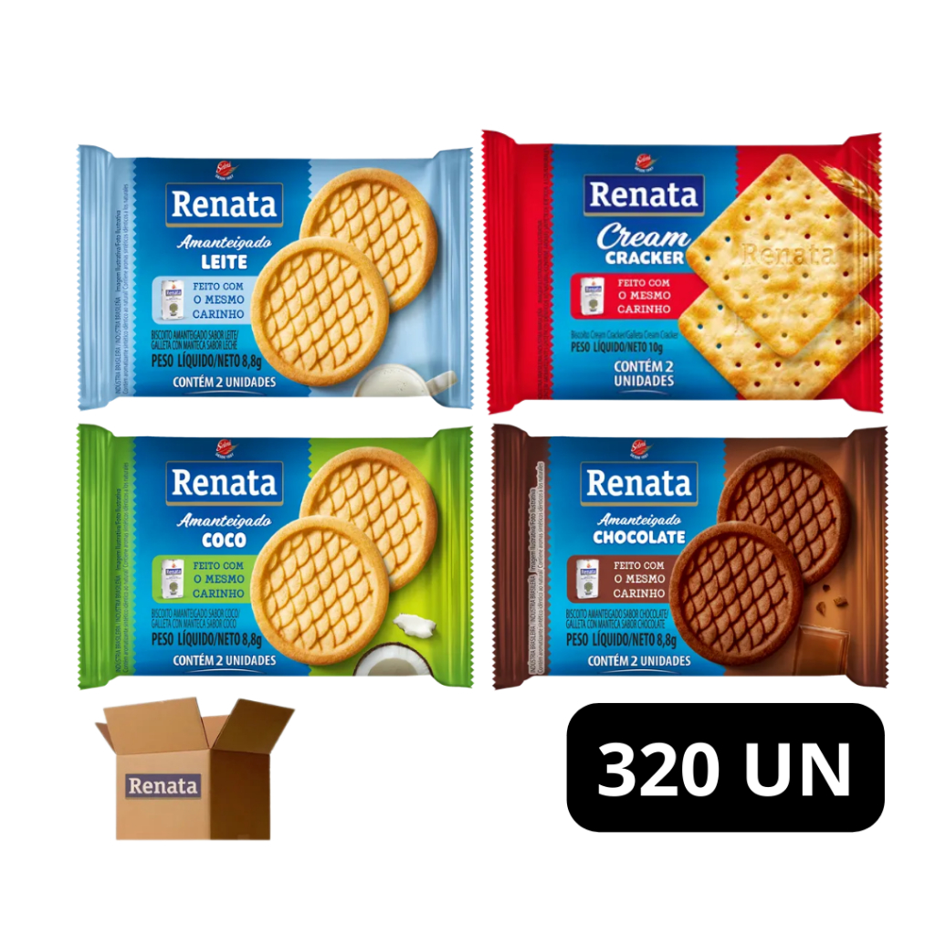 Kit 320 Sachês Sortidos De Biscoito Renata - 4 Sabores Individual Coffee Break
