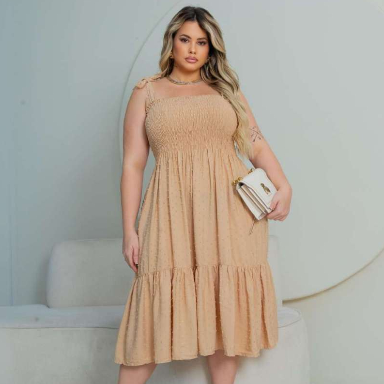 Vestidinho Plus Size Alça Ajustável Modelo Acinturado Moda Verão 2026