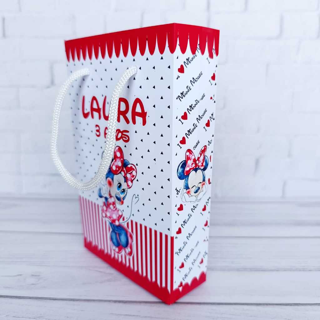 Sacolinhas Personalizadas Minnie Aquarela Lembrancinha PEGUE E MONTE Sacola Surpresa Bolsinha