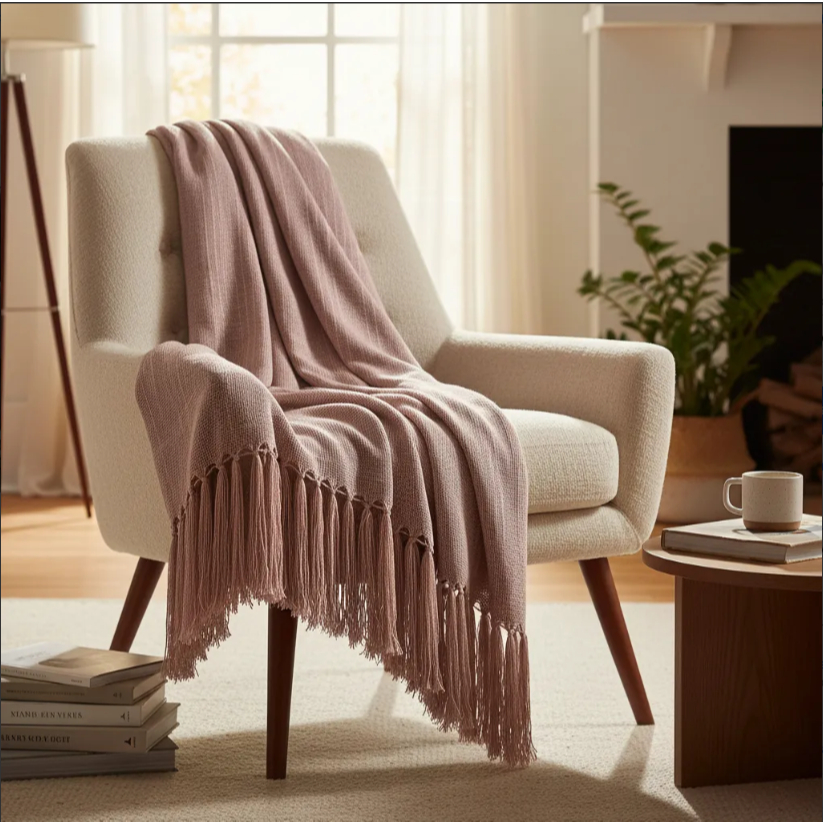 Manta Para Sofá E Poltrona Rosé Luxo 1,20 X 1,80 M 100% Algodão Tear Mineiro