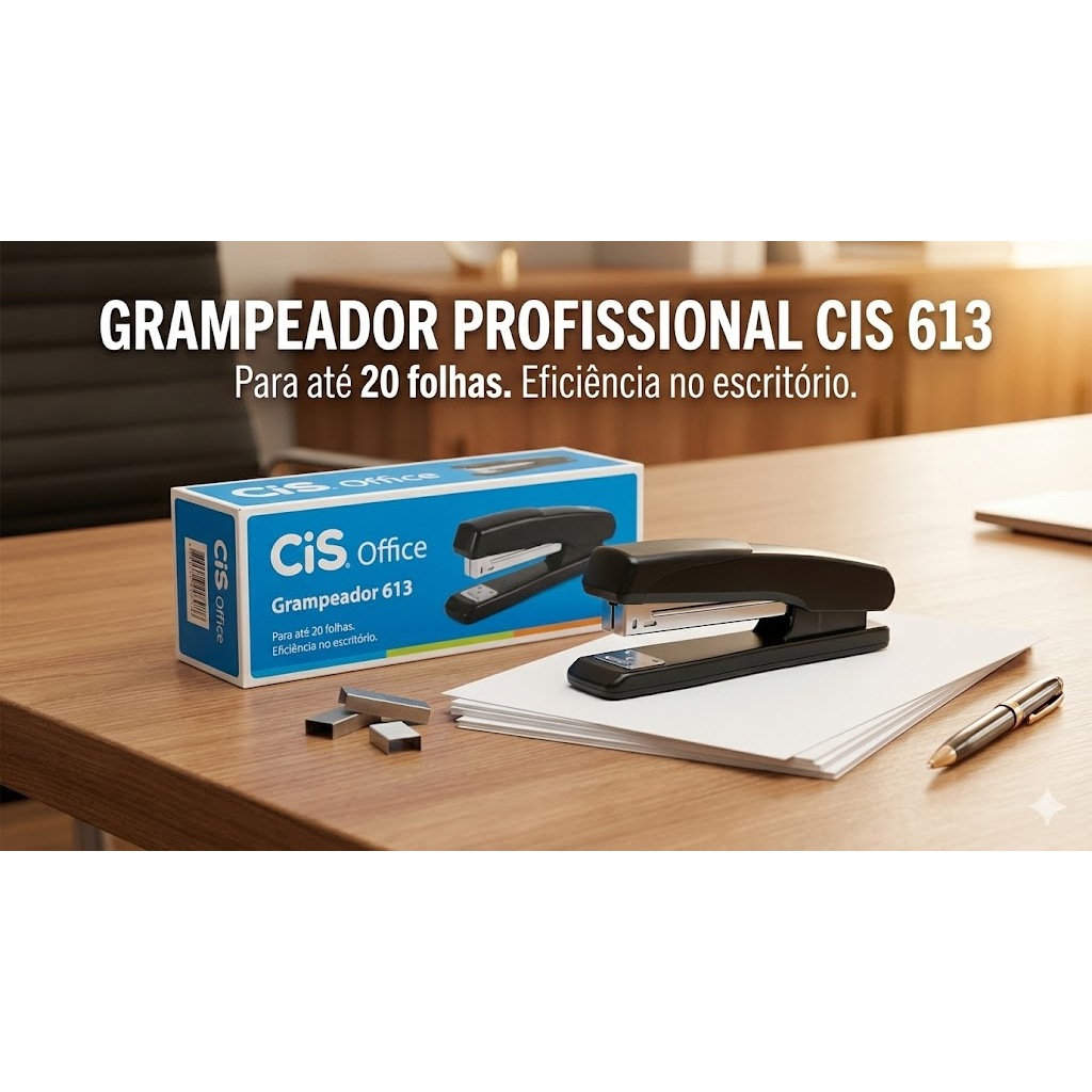 Grampeador CIS 613 Compacto de Mesa Para 20 Folhas - Escritório e Escolar
