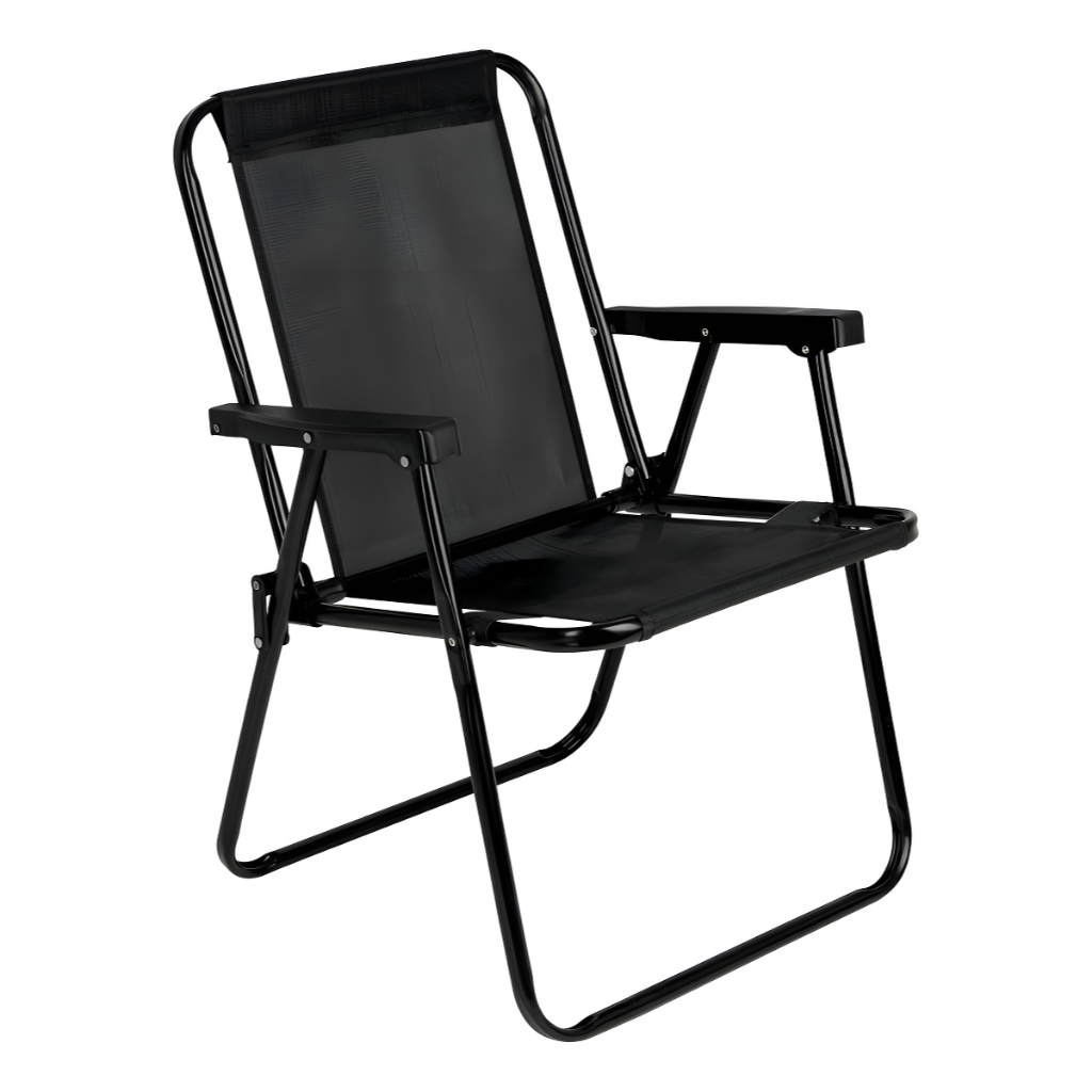 Cadeira Alta de Praia MOR Dobrável Preta Leve Reforçada e Confortável