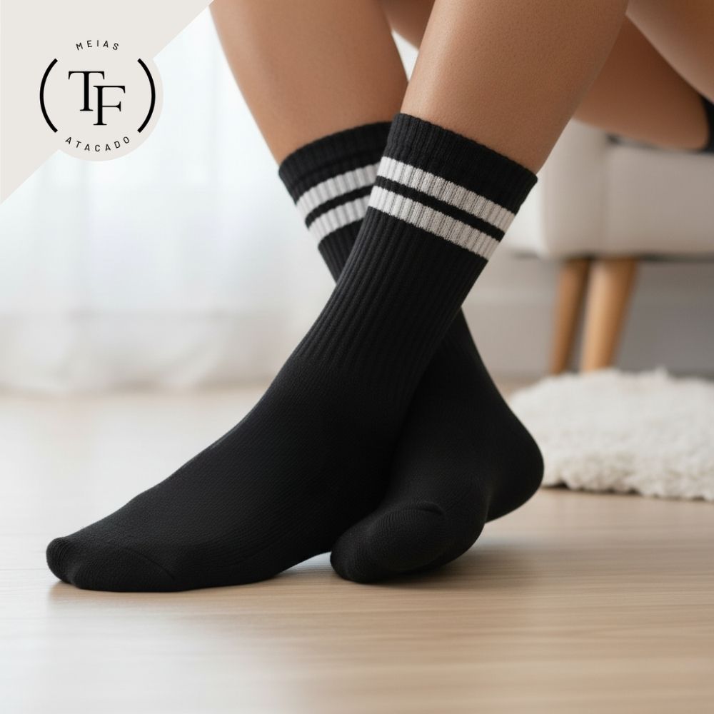Kit de 1 Até 9 Pares de Meias Cano Alto Moderna Casual Academia Moderna em Oferta na Shopee