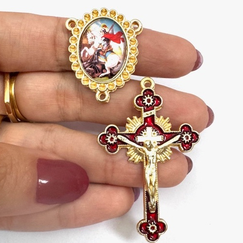 KIT - ENTREMEIO São Jorge  + CRUZ Esmaltada (1 Dupla) - BANHO OURO CATAFORÉTICO Nº 292 em Oferta na Shopee