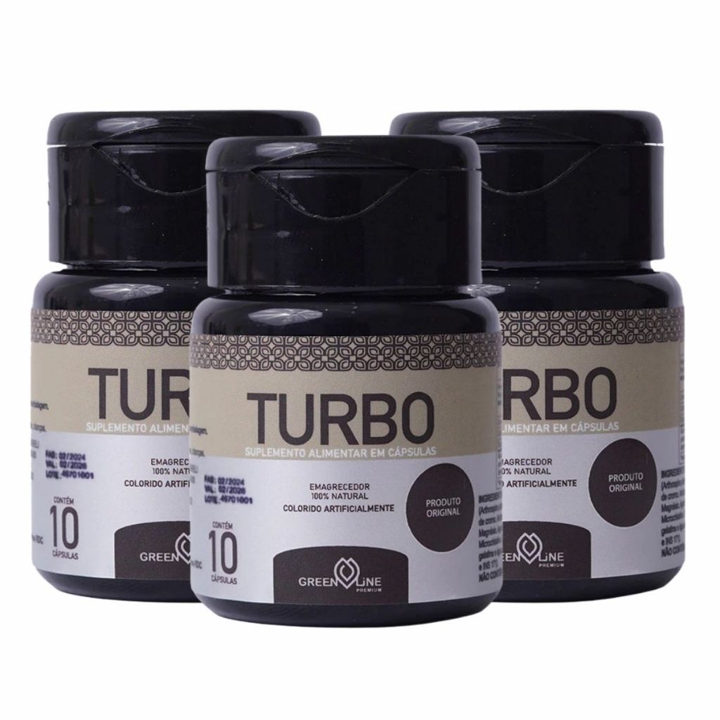 Suplemento Alimentar Lipo Turbo Black Original 3 Potes | Green Line