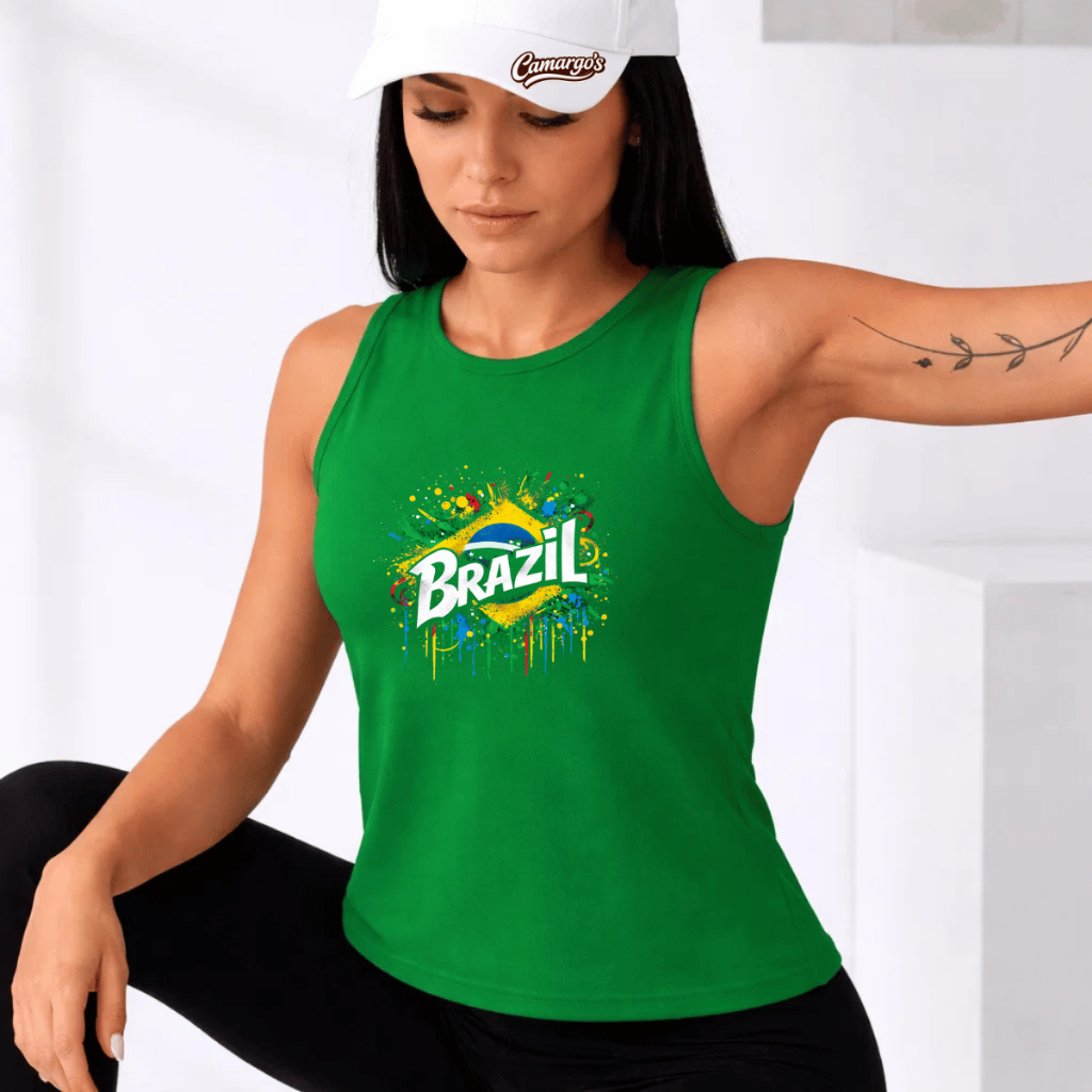 Regata Feminina Estampada Brasil Algodão 100% Premium Academia Fitness Treino Slim Casual Básica Verão em Oferta na Shopee