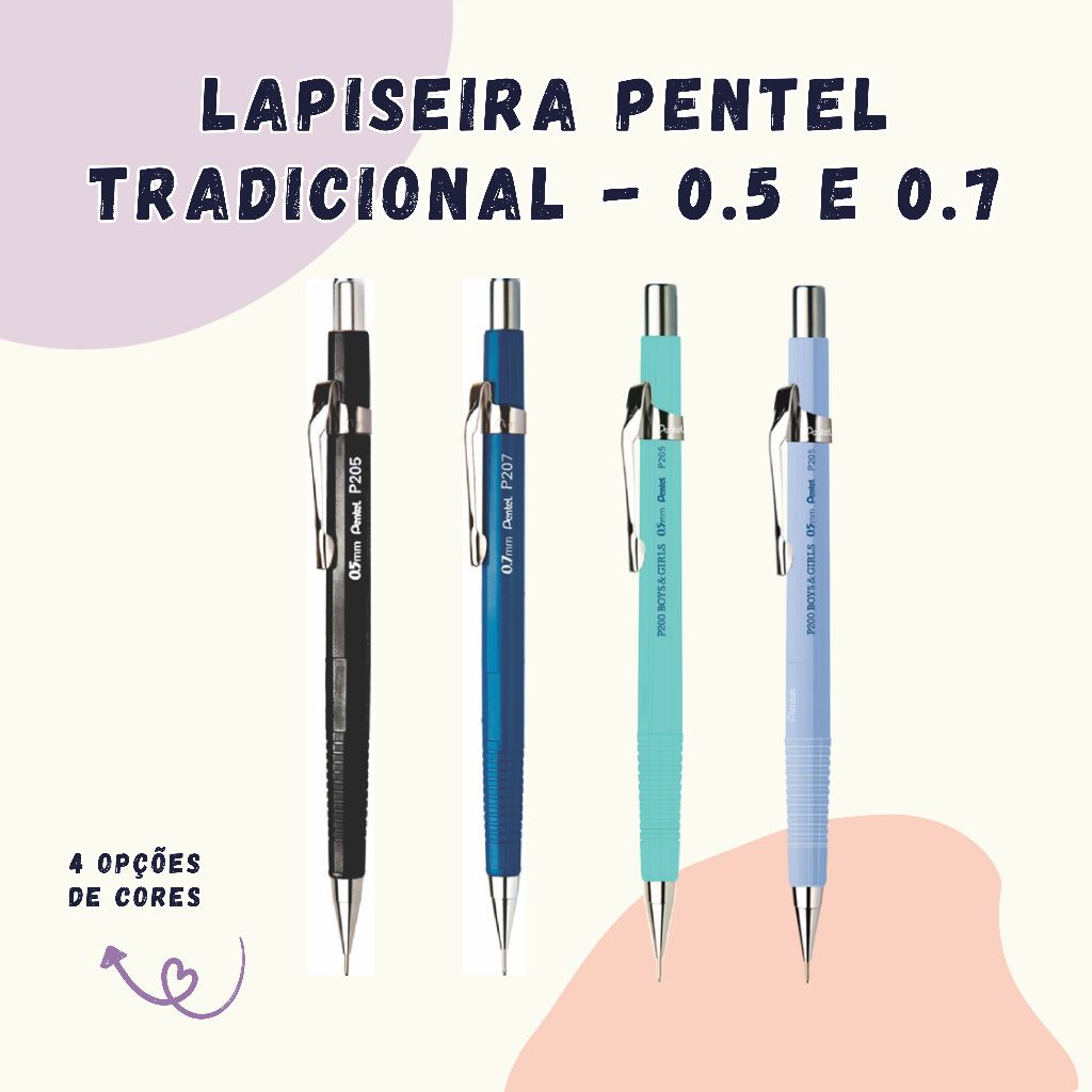 Lapiseira Pentel Tradicional Boys and Girls - 0.5 e 0.7 - cores - Pentel