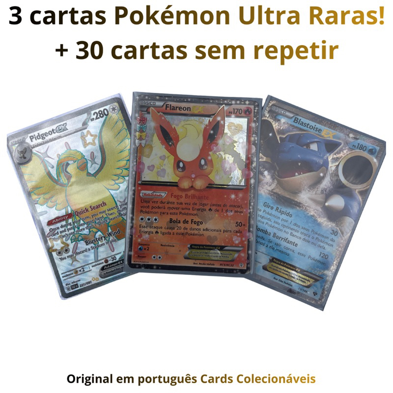 Cartas Pokemon Originais COPAG | PACK SURPRESA 33 Cartas | 3 ULTRA RARAS EX V VMAX OU MEGA
