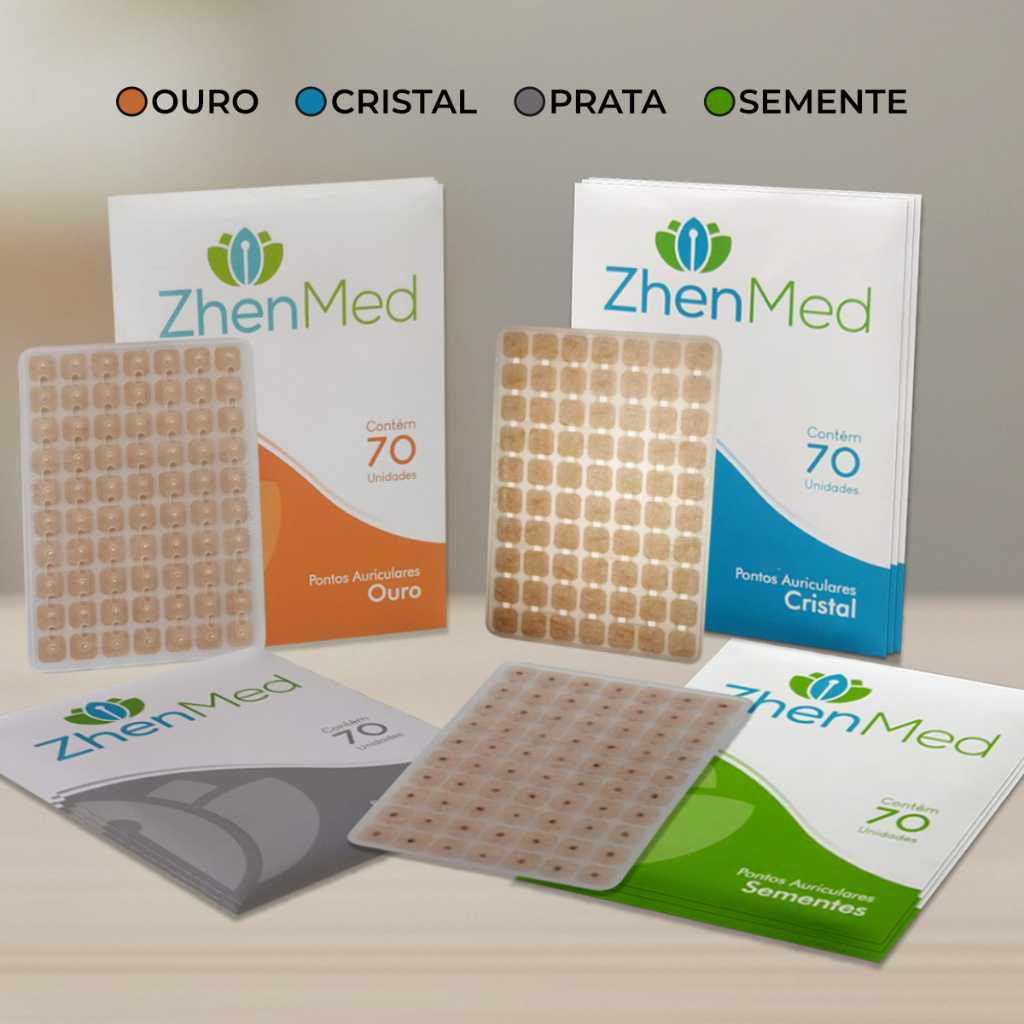 Kit Auriculoterapia Pontos Semente Cristal Ouro Prata 280un