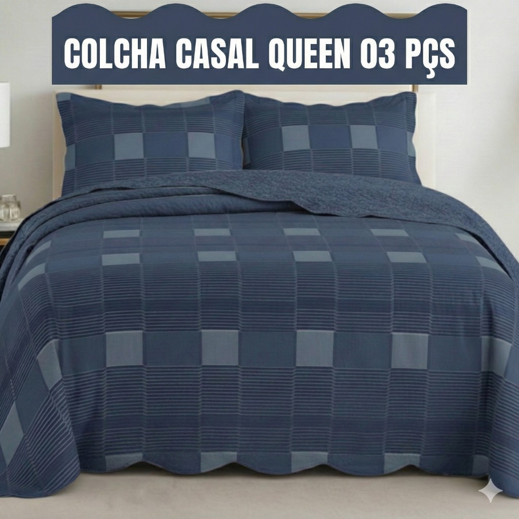 Colcha Casal Queen Kit Cobre Leito 03 Peças Dupla Face com Porta Travesseiro 2,60m x 2,40m Estampado