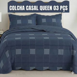 Colcha Casal Queen Kit Cobre Leito 03 Peças Dupla Face com Porta Travesseiro 2,60m x 2,40m Estampado em Oferta na Shopee
