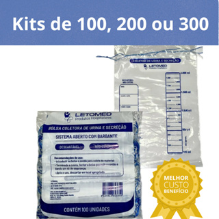 Coletor de Urina tipo saco Adulto 2L Letomed (100 / 200 ou 300 unidades) em Oferta na Shopee