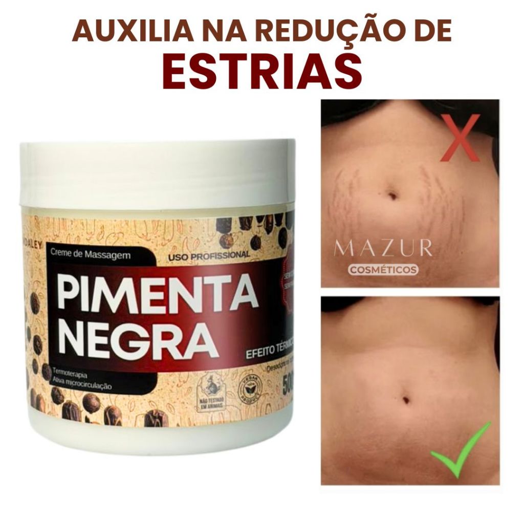 Gel de Massagem Redutor De Medidas Pimenta Negra Original - Combate Estrias/Celulite 500g
