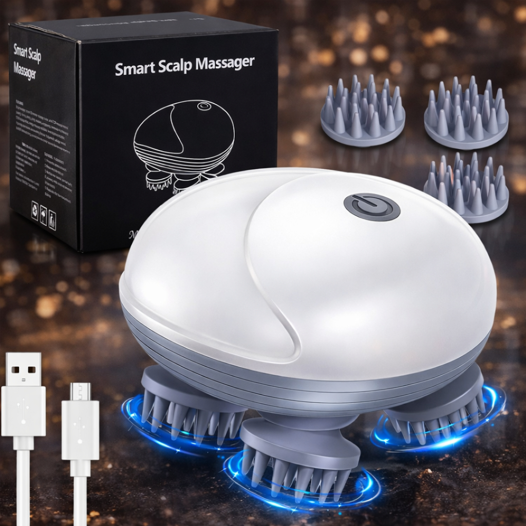 Massageador de Cabeça Portátil Elétrico – Relaxamento, Alívio do Estresse e Bem-Estar